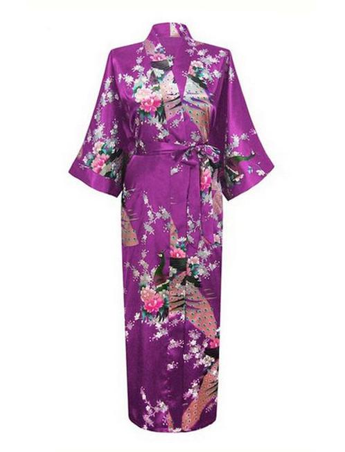 KIMU® Kimono Paars 7/8e S-M Yukata Satijn Boven dekel Lange, Kleding | Dames, Carnavalskleding en Feestkleding, Nieuw, Maat 36 (S)