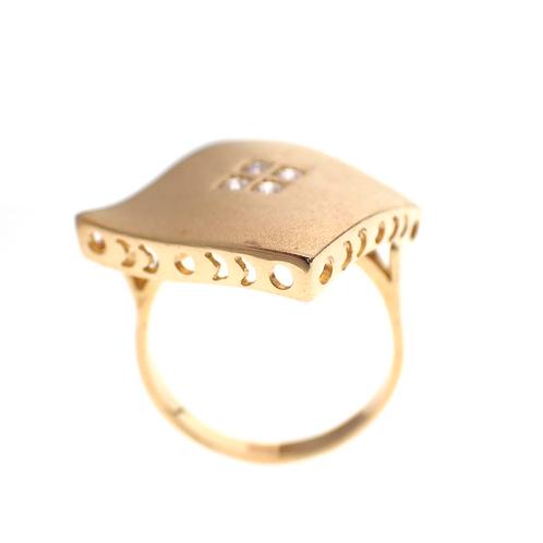 18 Krt. Gouden fantasie ring; Matte vierkant | Diamant 0,..., Sieraden, Tassen en Uiterlijk, Ringen, Dame, Met edelsteen, Overige kleuren