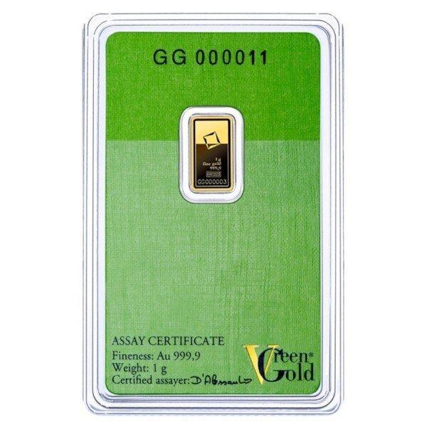 1 gram - Goud - .9999 - Valcambi Green - Verzegeld en met, Postzegels en Munten, Edelmetalen en Baren