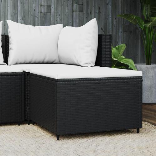 vidaXL Voetensteun met kussen poly rattan zwart, Tuin en Terras, Tuinsets en Loungesets, Nieuw, Rotan, Verzenden