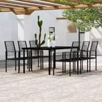 vidaXL 7-delige Tuinset zwart, Verzenden, 6 zitplaatsen, Nieuw, Rvs