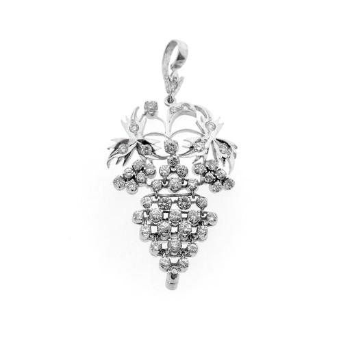 18 Krt. witgouden hanger van een tros druiven met diamant..., Sieraden, Tassen en Uiterlijk, Bedels, Gebruikt, Overige merken