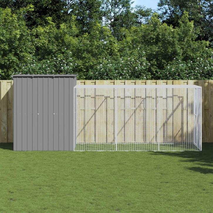vidaXL Kippenhok met ren 165x455x181 cm staal lichtgrijs, Dieren en Toebehoren, Knaagdieren en Konijnen | Hokken en Kooien, Nieuw
