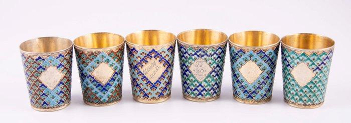 Russian enamel silver - Beker - .875 (84 Zolotniki) zilver, Antiek en Kunst, Antiek | Goud en Zilver