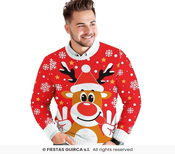 Kerst Sweater Crazy Rendier Rood Heren, Kleding | Heren, Carnavalskleding en Feestkleding, Nieuw, Ophalen of Verzenden