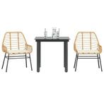 vidaXL 3-delige Tuinset met kussens poly rattan glas bruin, 2 zitplaatsen, Nieuw, Tuinset, Verzenden