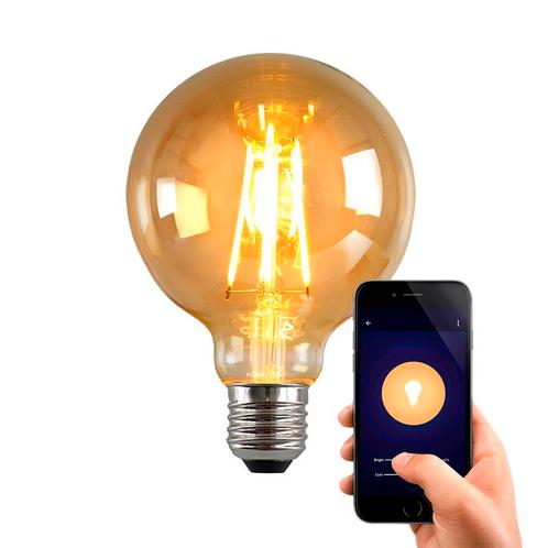 Olucia Smart LED lamp E27 George, amber, G95, 5W, dim to, Huis en Inrichting, Lampen | Losse lampen, Led-lamp, Nieuw, Minder dan 30 watt