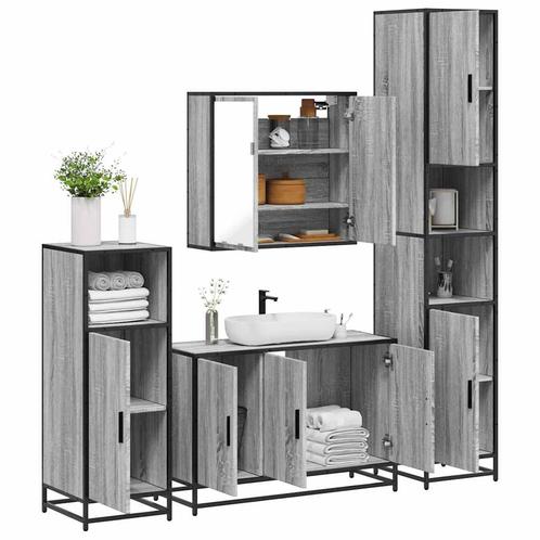 vidaXL 4-delige Badkamermeubelset bewerkt hout grijs sonoma, Huis en Inrichting, Badkamer | Badkamermeubels, Nieuw, Verzenden