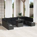 vidaXL 11-delige tuinset met kussens in zwart poly rattan, Verzenden, Nieuw, Rotan, Tuinset