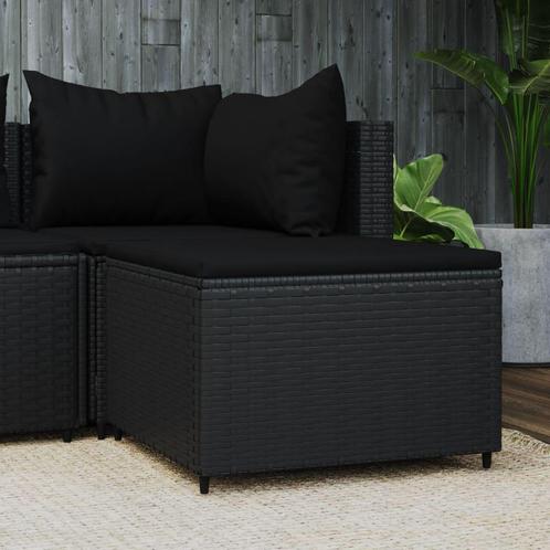 vidaXL Voetensteun met kussen poly rattan zwart, Tuin en Terras, Tuinsets en Loungesets, Nieuw, Rotan, Verzenden