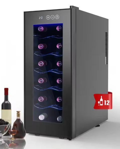 Wijnkoelkast 12 Flessen – LED Display & Glazen Deur, 10–15°C, Huis en Inrichting, Keuken | Keukenelementen, Nieuw, Verzenden