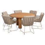 Corsica Fabrice dining tuinset 7 delig 160 cm rond teak, Tuin en Terras, Ophalen of Verzenden, Nieuw