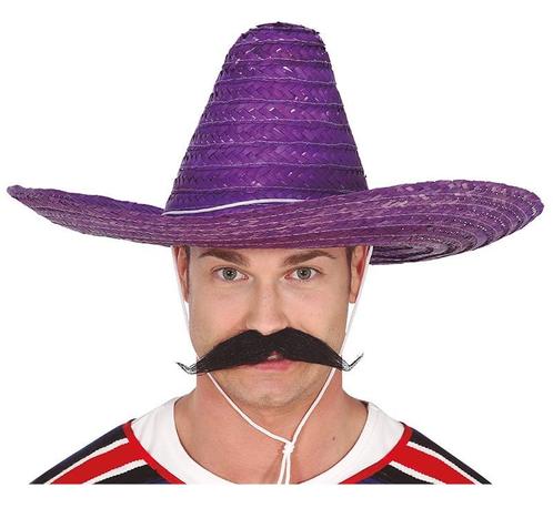 Sombrero Paars Stro 50cm, Hobby en Vrije tijd, Feestartikelen, Nieuw, Verzenden