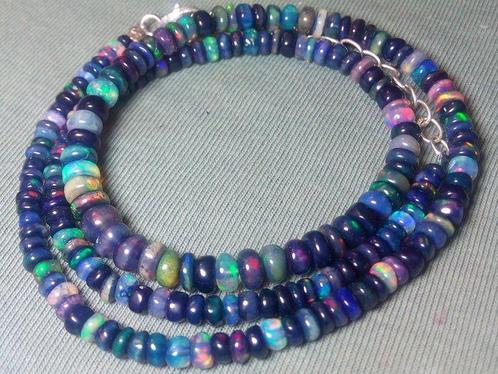 38 ct - Natuurlijke Zwarte Opaal - Kralen - Zilverkleurige, Verzamelen, Mineralen en Fossielen