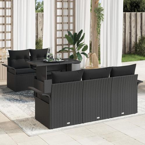 vidaXL 6-delige tuinbankset met kussen in zwart poly rattan, Tuin en Terras, Tuinsets en Loungesets, Nieuw, Rotan, Verzenden