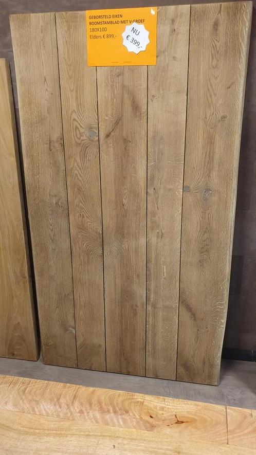 Geborsteld eiken boomstamblad 180x100x4,5cm, Huis en Inrichting, Tafels | Eettafels, Nieuw, Ophalen