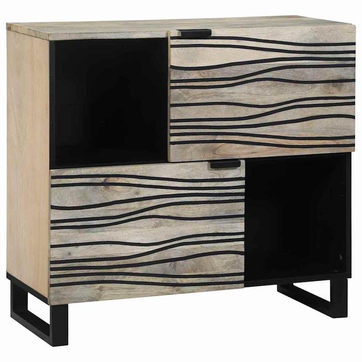 vidaXL Dressoir Wit 80 x 33 x 75 cm massief mangohout, Huis en Inrichting, Kasten | Dressoirs, Nieuw, Minder dan 50 cm, Overige houtsoorten