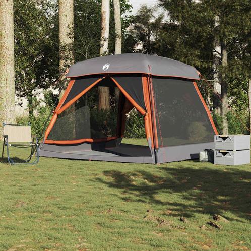 vidaXL Gezinstent 6-persoons waterdicht grijs en oranje, Caravans en Kamperen, Tenten, Nieuw, tot en met 2, Verzenden