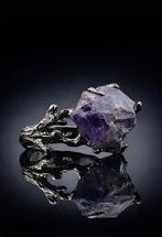 Amethist - Zilver - Ring - Ruwe verklaring, Verzamelen, Mineralen en Fossielen