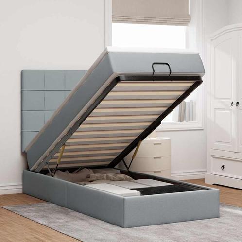 vidaXL Bed poef met matras en LEDs 90x200 cm stof, Huis en Inrichting, Slaapkamer | Bedden, 90 cm, 200 cm, Grijs, Eenpersoons