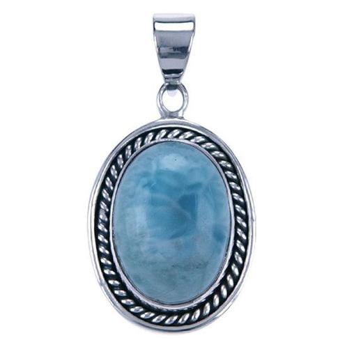 Zilveren Larimar edelsteen ovaal met kabelrand kettinghanger, Sieraden, Tassen en Uiterlijk, Kettinghangers, Verzenden