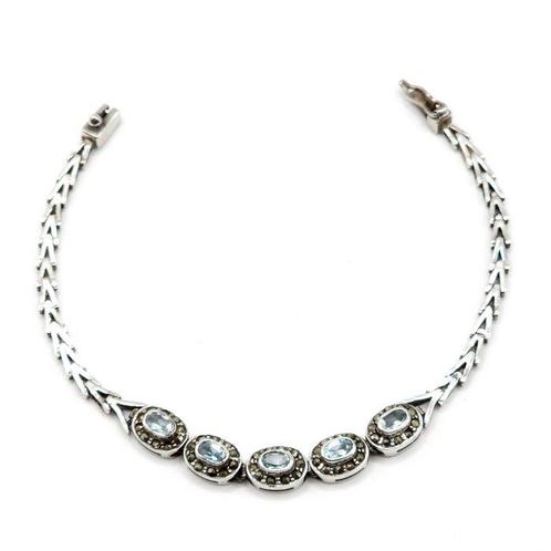 Zilver, 925 Sterling Zilveren Blauwe Topaas & Marcasiet -, Antiek en Kunst, Kunst | Designobjecten