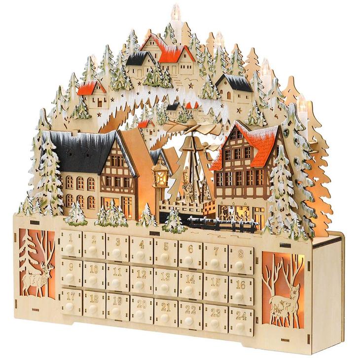 Adventskalender, Kerstdorp, 18 LEDs, 24 Laden, Herbruikbaar,, Diversen, Kerst, Nieuw, Verzenden