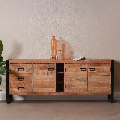 Dressoir Mangohout Kelvin 200 cm, Huis en Inrichting, Kasten | Dressoirs, 200 cm of meer, 25 tot 50 cm, Nieuw, Overige houtsoorten
