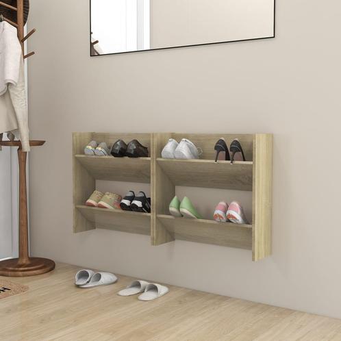 vidaXL Wandschoenenkasten 2 st 60x18x60 cm spaanplaat sonoma, Huis en Inrichting, Kasten | Schoenenrekken, Nieuw, Verzenden