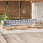 vidaXL 8-delige Loungeset met grijze kussens grenenhout, Verzenden, Nieuw, 8 zitplaatsen, Loungeset