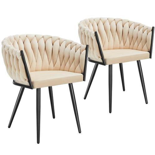 Set eetkamerstoelen Astano fluweel, knoopdesign - zandkleur,, Huis en Inrichting, Stoelen, Verzenden