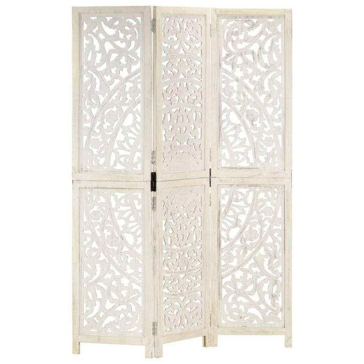 Kamerscherm 3 Panel Mangohout Wit | OP=OP | 35% Korting, Huis en Inrichting, Woonaccessoires | Kamerschermen, Nieuw, Ophalen of Verzenden