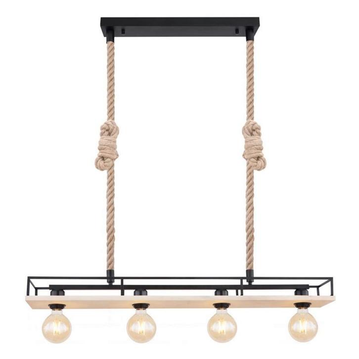 Hanglamp TRIXI 95.0 cm 4-lichts Zwart, Bruin, Huis en Inrichting, Lampen | Hanglampen, Nieuw, Metaal, 75 cm of meer, Ophalen of Verzenden