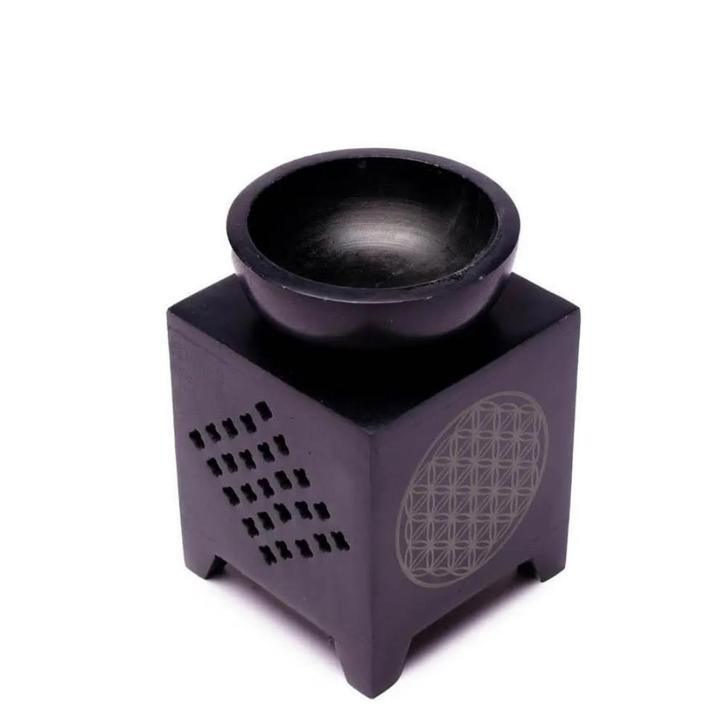 Olieverdamper Zeepsteen Vierkant Bloem des Levens Zwart, Huis en Inrichting, Keuken | Servies, Ophalen of Verzenden