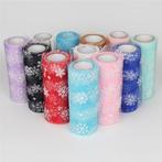 Lint organza tule met sneeuwvlokken blue kobalt 15 cm rol 10, Ophalen of Verzenden, Nieuw