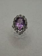 Ring - 18 karaat Witgoud Amethist - Diamant, Nieuw