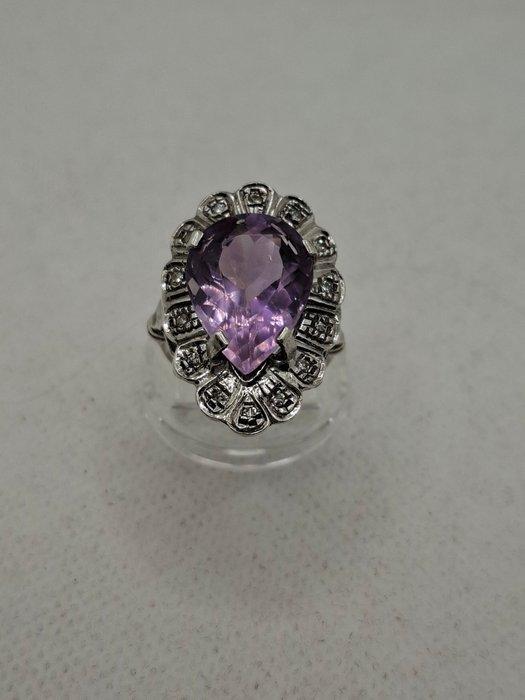 Ring - 18 karaat Witgoud Amethist - Diamant, Sieraden, Tassen en Uiterlijk, Ringen