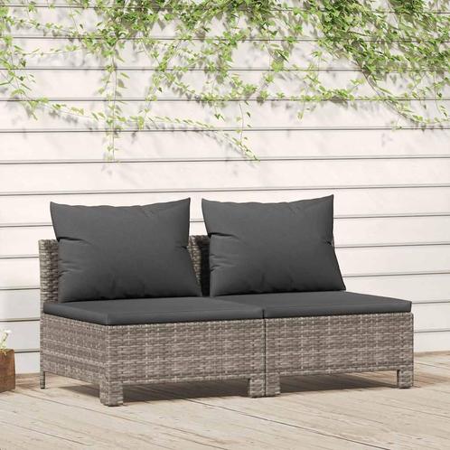 vidaXL Tuinbank 2-zits met kussens poly rattan grijs, Tuin en Terras, Tuinsets en Loungesets, Nieuw, Rotan, Verzenden