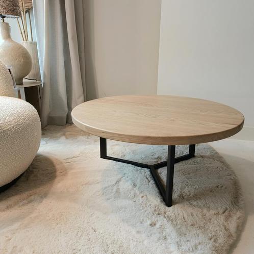 Ronde Salontafel Eiken: 8 Kleuren, metalen poten en Maatwerk, Huis en Inrichting, Tafels | Salontafels, 50 tot 100 cm, Rond, Nieuw