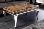 Design salontafel MODERN BAROK 100 cm naturel chroom teak, Ophalen of Verzenden, Nieuw