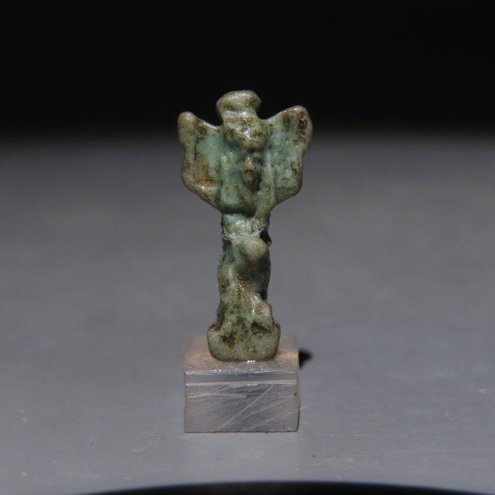Oud-Egyptisch Faience Shu Amulet. Laat Periode, 664 - 332, Verzamelen, Mineralen en Fossielen