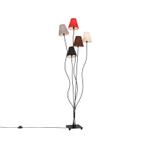 Design vloerlamp zwart met stoffen kappen 5-lichts - Melis, Verzenden, Nieuw, Stof, Modern