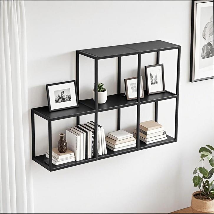 Wandplankenset Nostened 5-delig vierkant staal zwart [en.cas, Huis en Inrichting, Woonaccessoires | Wandplanken en Boekenplanken