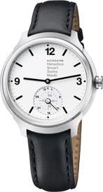MON Helvetica1 Smart 44 ss Horloge wit/ zwart leren band, Nieuw, Ophalen of Verzenden
