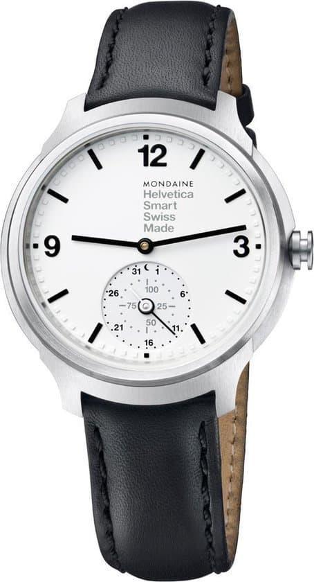 MON Helvetica1 Smart 44 ss Horloge wit/ zwart leren band, Sieraden, Tassen en Uiterlijk, Horloges | Heren, Ophalen of Verzenden