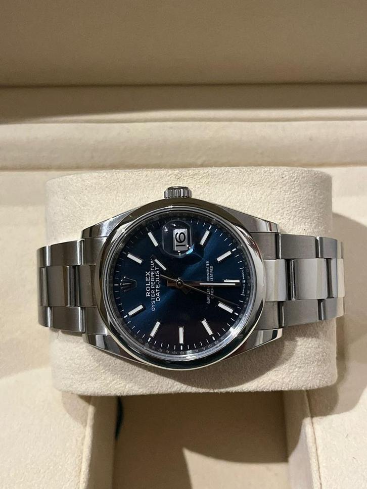 Rolex Datejust 36 Blue Dial – Ref. 126200 – Watch + Box, Sieraden, Tassen en Uiterlijk, Horloges | Heren, Staal, Gebruikt, Staal