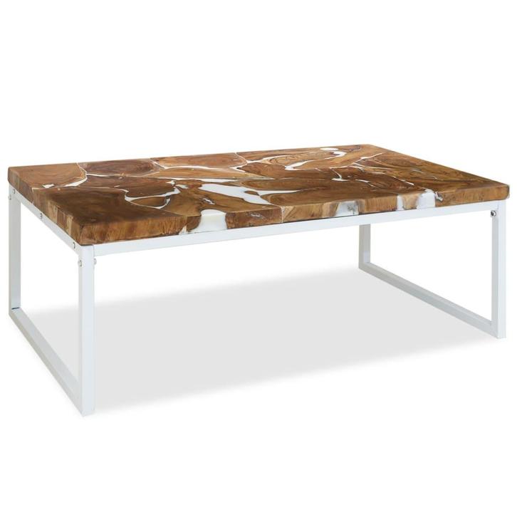 vidaXL Salontafel 110x60x40 cm teakhout en hars, Huis en Inrichting, Tafels | Salontafels, 100 tot 150 cm, Nieuw, Teakhout, Minder dan 50 cm