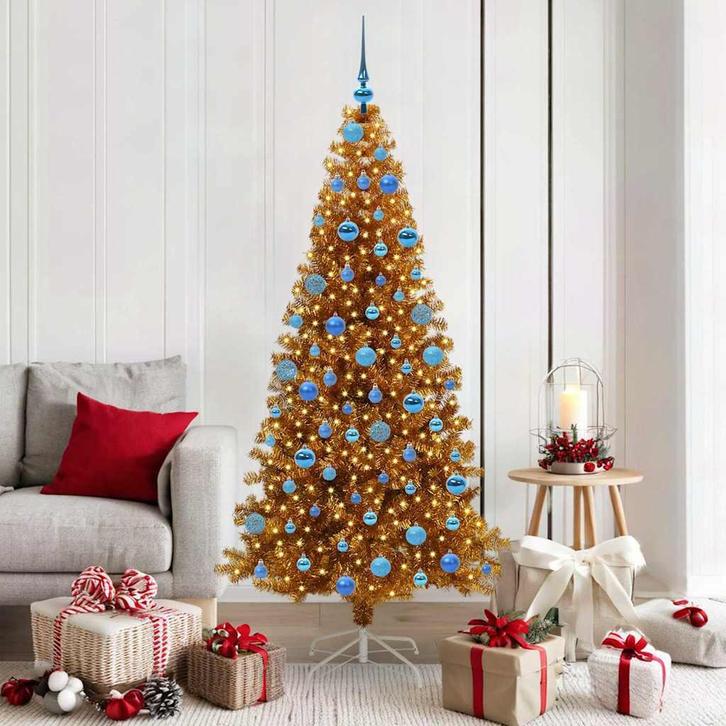 vidaXL Kerstboom met 300 LED met standaard Goud 180 cm PET, Diversen, Kerst, Nieuw, Verzenden
