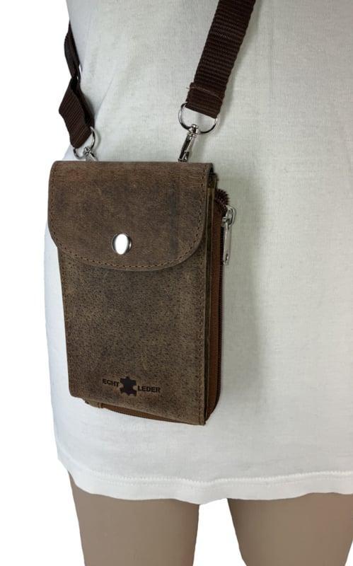 Hunterleren klein telefoontasje / portemonnee met schouderba, Sieraden, Tassen en Uiterlijk, Portemonnees, Nieuw, Verzenden