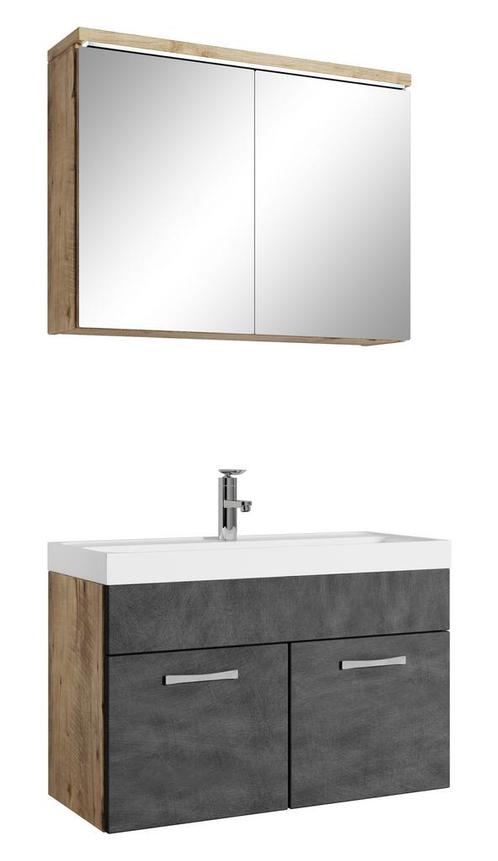 Badkamermeubel Set Paso 02 80 x 40 cm Kastanje Grijs, Huis en Inrichting, Badkamer | Badkamermeubels, Nieuw, Wastafelkast, Verzenden